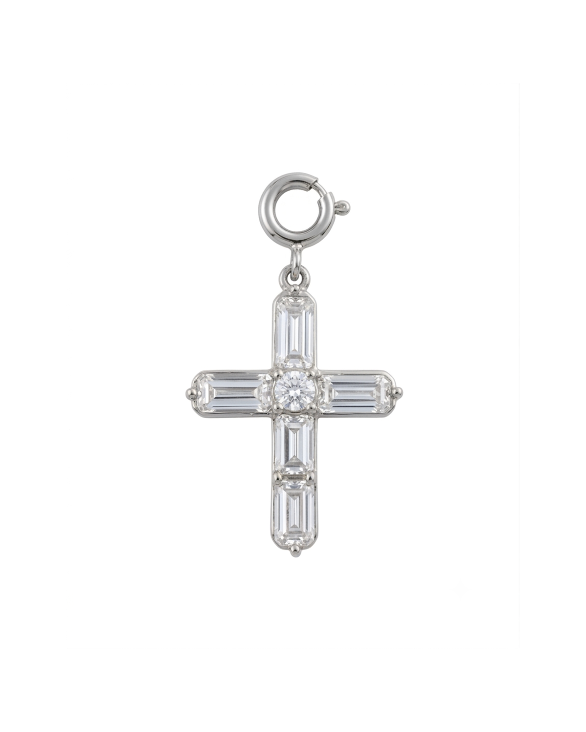 Silber BagBit -  Silberner Kreuz-Anhänger, besetzt mit vier länglichen und einem zentralen runden, klaren Schmuckstein.
