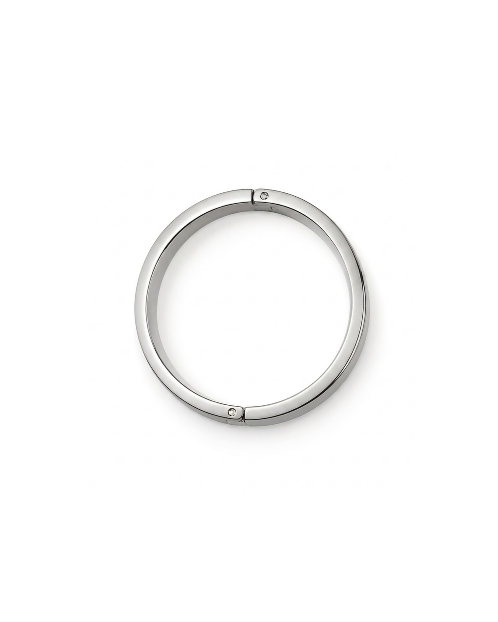 Silber Bag Clip - Polierter, kreisrunder Silber-Clip mit zwei kleinen Scharnieren an den Seiten, isoliert auf weißem Hintergrund.