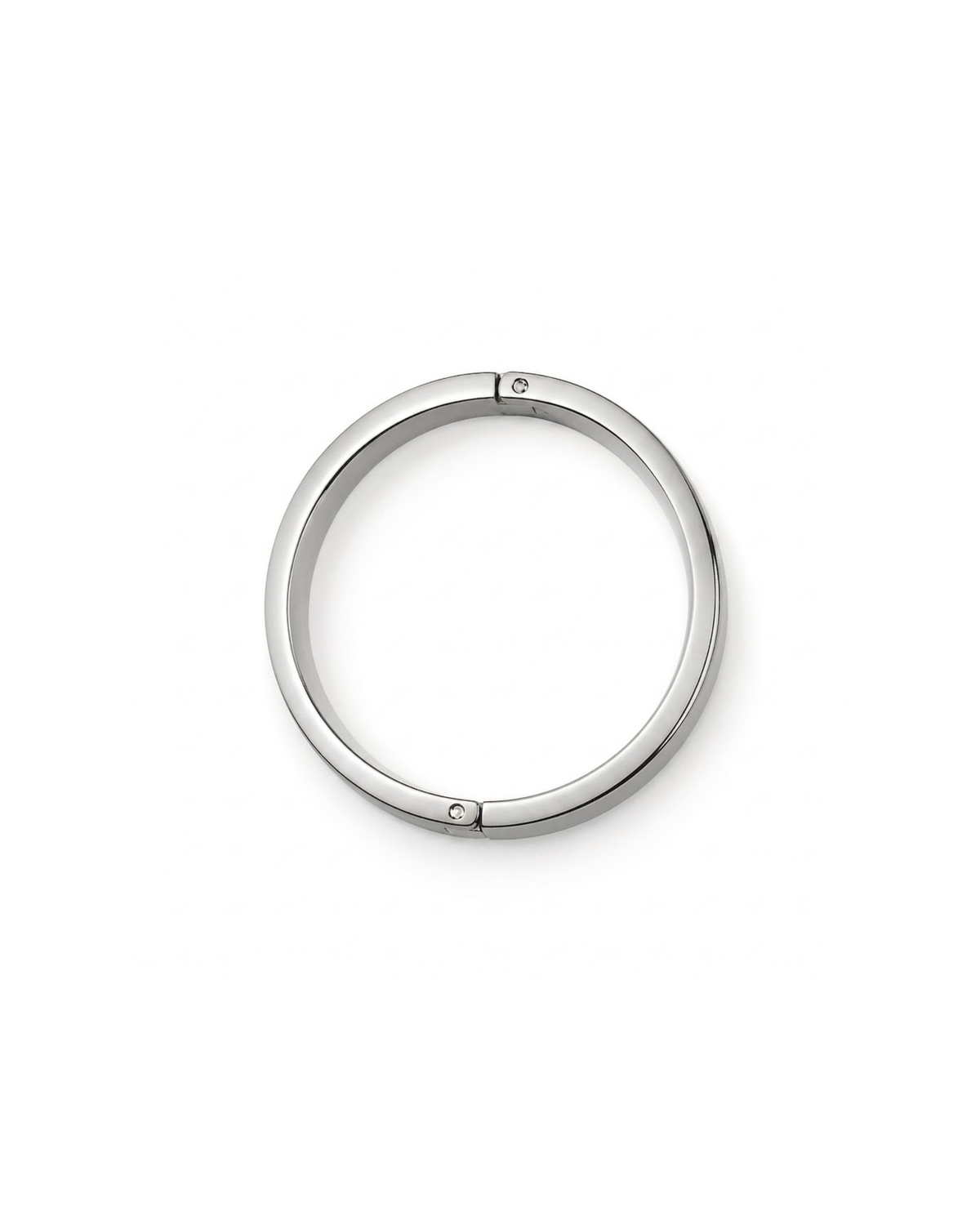 Silber Bag Clip - Polierter, kreisrunder Silber-Clip mit zwei kleinen Scharnieren an den Seiten, isoliert auf weißem Hintergrund.