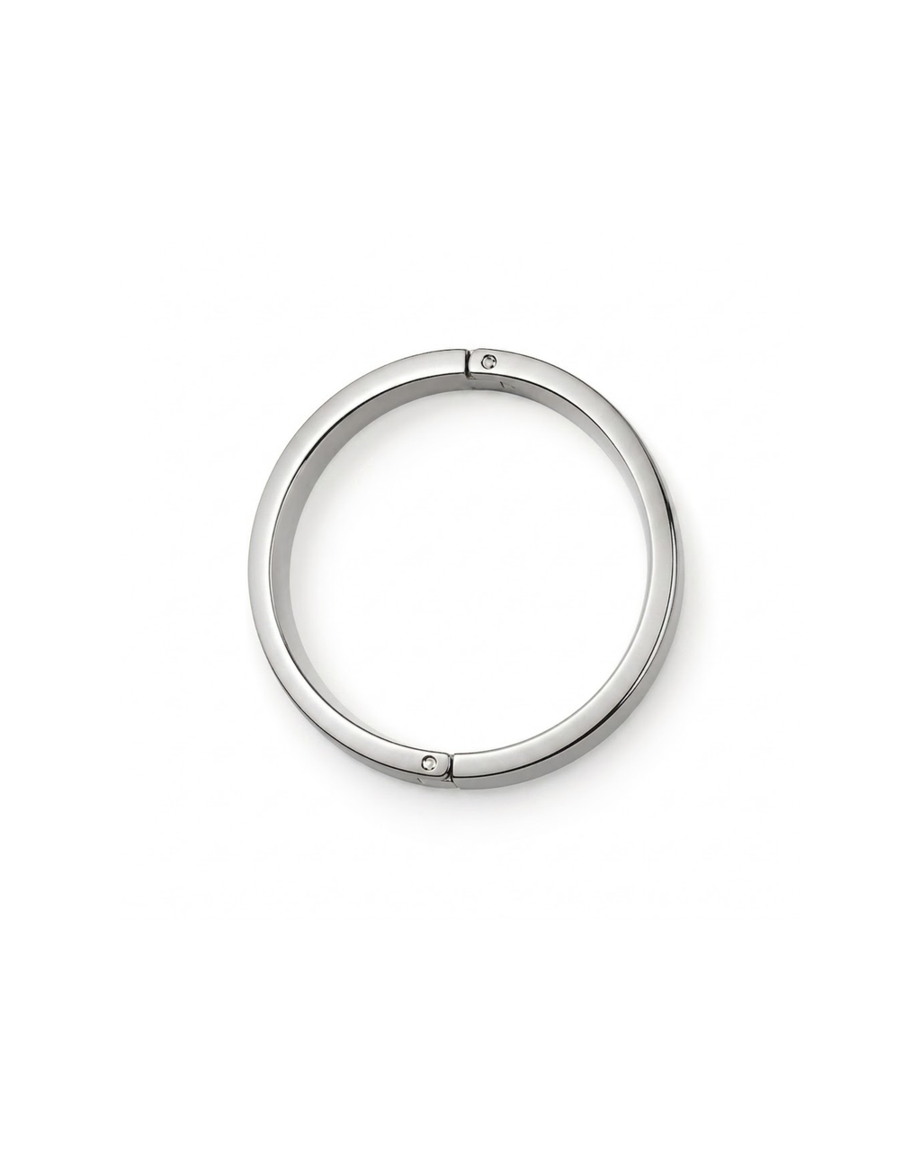 Silber Bag Clip - Polierter, kreisrunder Silber-Clip mit zwei kleinen Scharnieren an den Seiten, isoliert auf weißem Hintergrund.